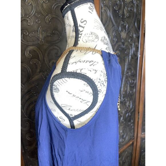 City Halo Navy Blue tank Top With Chain Strap Women's Size L - Picture 2 of 7